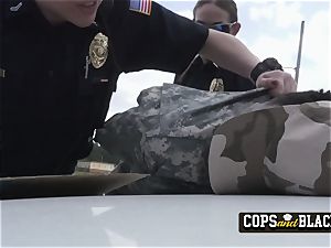Obnoxious soldier is forced into romping ultra-kinky milf cops fuckboxes
