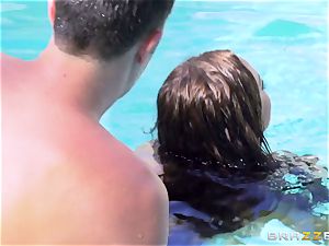 Nikki Benz pulverized ball sack deep in the swimming pool in the butt